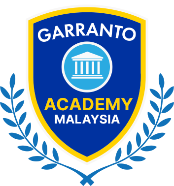 Garranto Academy Malaysia Logo: A dark blue Shield icon with garranto and malaysia displayed on top